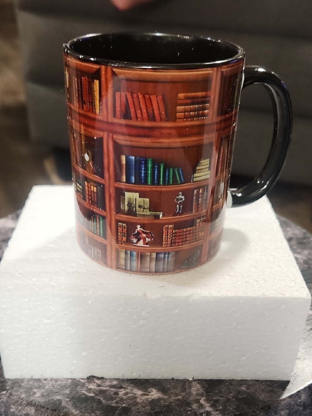 Classic Library Print Coffee Mug - Black Handle